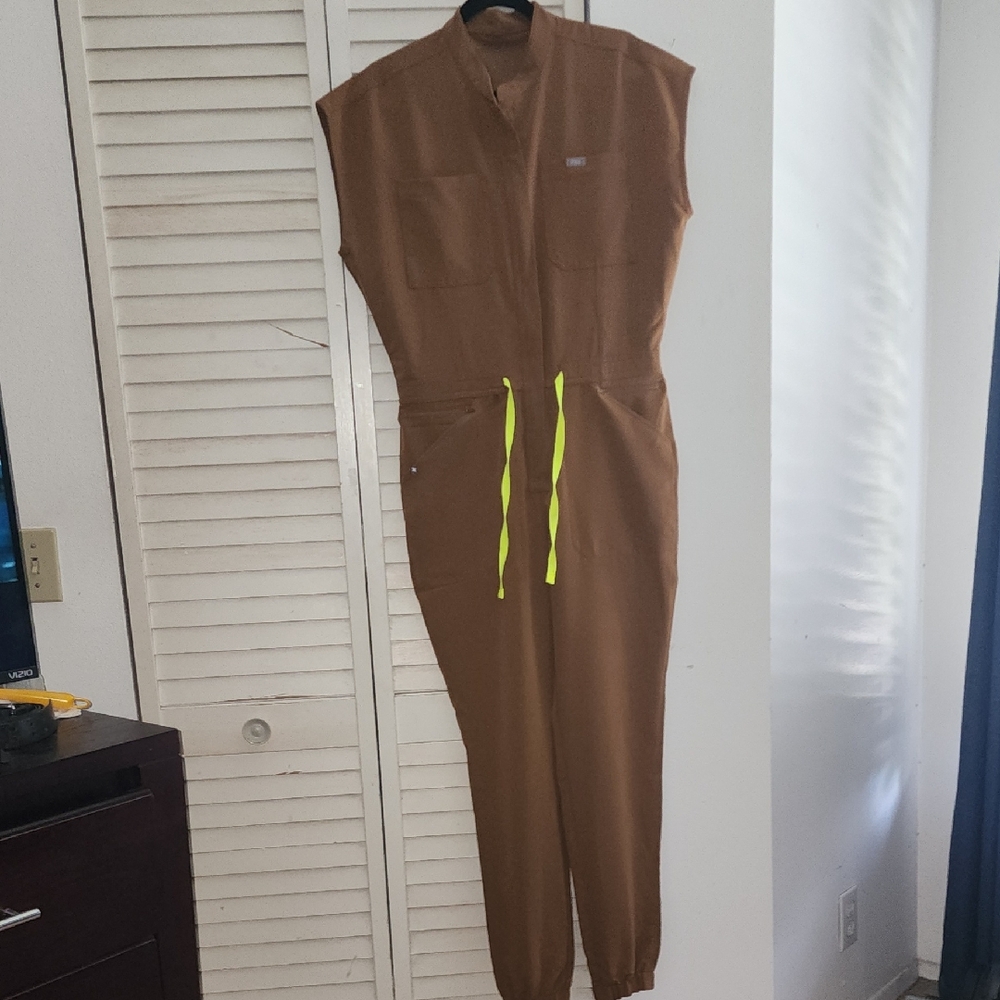 FIGS BRown Jumpsuit with Neon Accents IN a MEDIUM